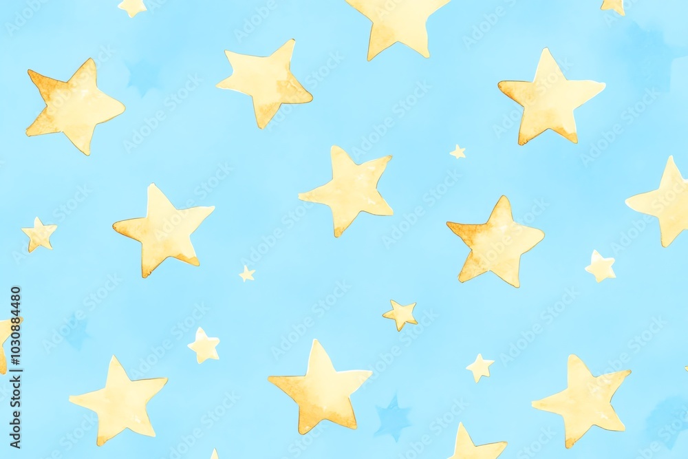A whimsical pattern of golden stars on a soft blue background, perfect for designs that evoke a dreamy atmosphere. A whimsical pattern of golden stars on a soft blue background, perfect for designs that evoke a dreamy atmosphere.