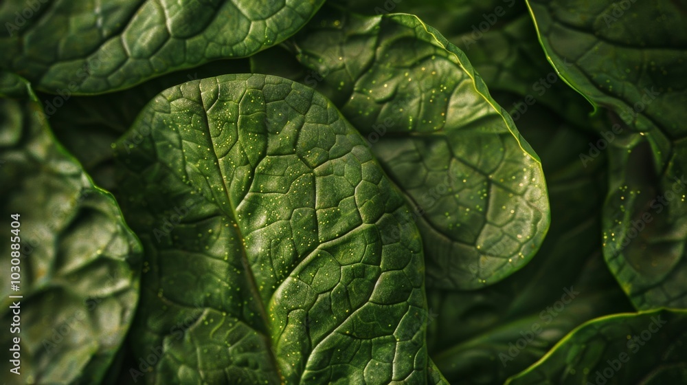 Close-up of Fresh Spinach Leaves: A Macro View of Nature's Green Close-up of Fresh Spinach Leaves: A Macro View of Nature's Green