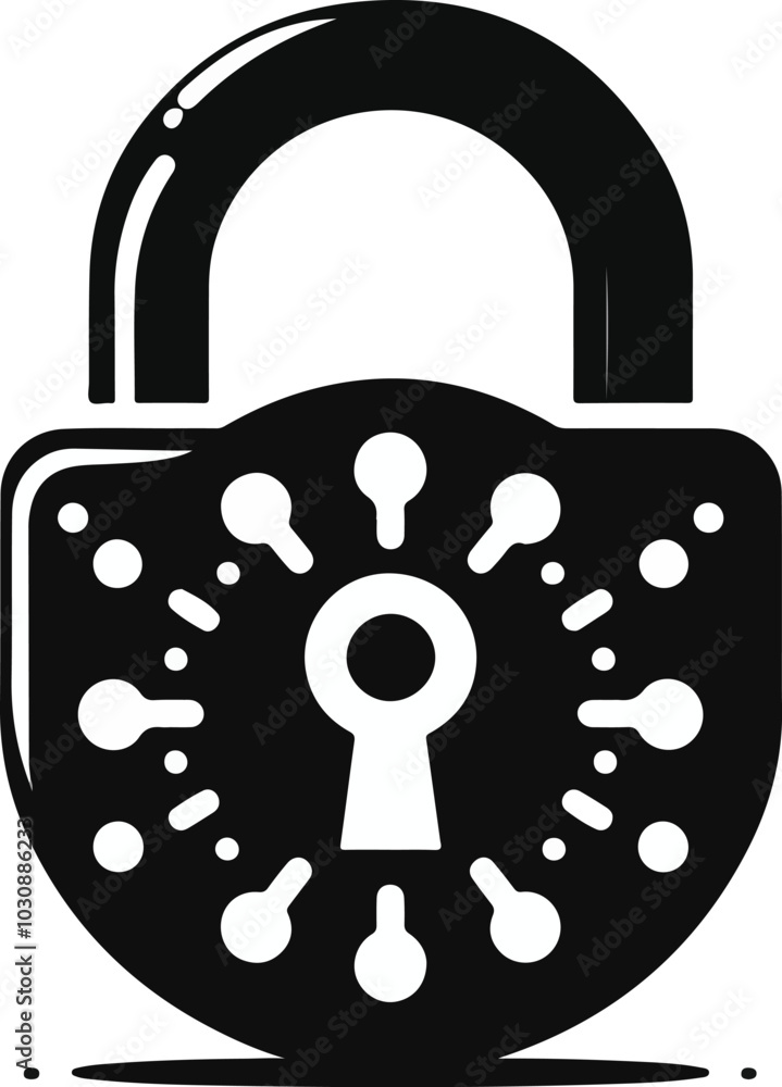Lock icon, black isolated on grey background, vector illustration