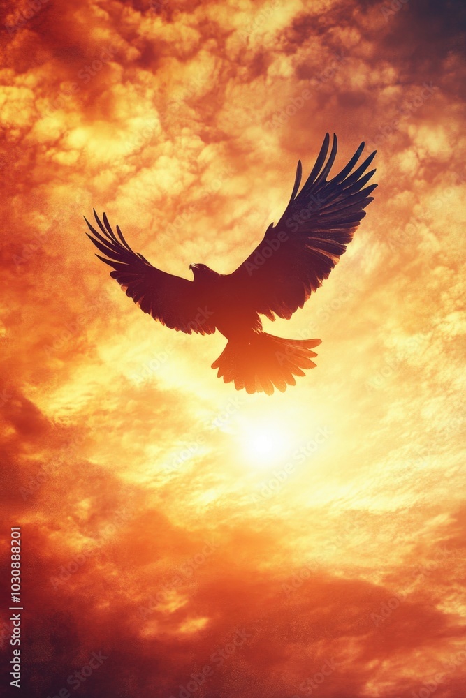 Fototapeta premium Bird in flight at sunset