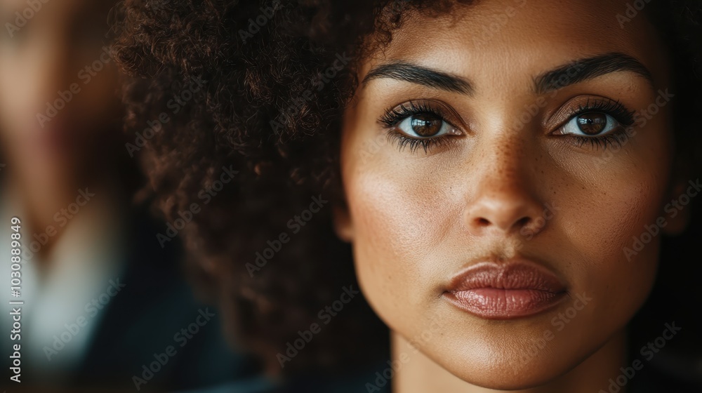 A woman with a focused, intense gaze captures attention in a business setting, reflecting determination and clarity, with a hint of resolve and purpose. A woman with a focused, intense gaze captures attention in a business setting, reflecting determination and clarity, with a hint of resolve and purpose.
