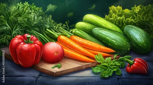 Food background with assortment of fresh organic vegetables