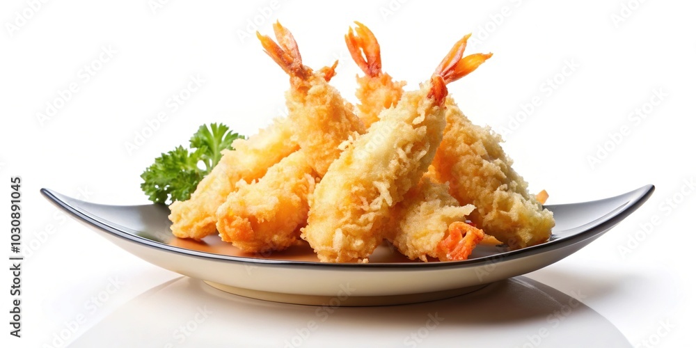 Fresh shrimp tempura on a plate isolated on white background Fresh shrimp tempura on a plate isolated on white background
