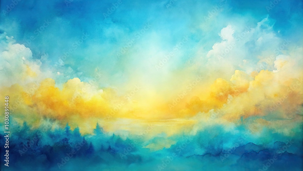 abstract watercolor layers of yellow and sky blue Panoramic abstract watercolor layers of yellow and sky blue Panoramic
