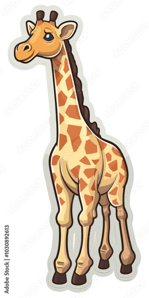 Obraz premium Cartoon sticker of a cute Giraffe over transparent background