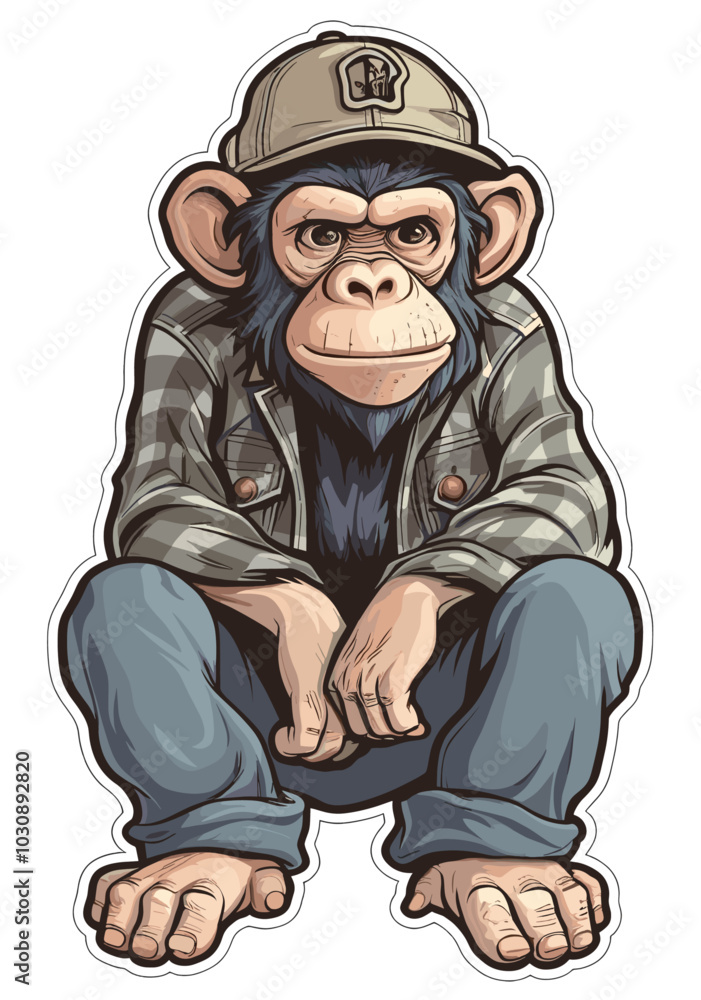 Naklejka premium Cool dressed Chimpanzee Cartoon sticker