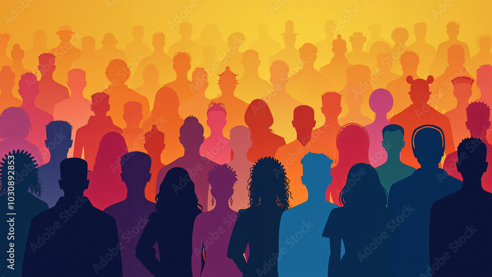 Colorful People Crowd Silhouette Abstract Art Pattern: Diverse Community Wallpaper for Cultural Inclusion Campaigns Colorful People Crowd Silhouette Abstract Art Pattern: Diverse Community Wallpaper for Cultural Inclusion Campaigns