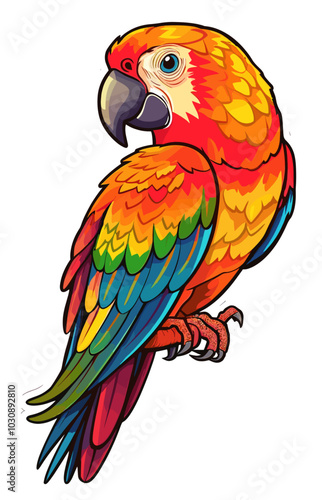 Colorful Scarlet macaw sticker illustration