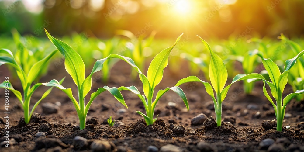 Fresh green corn sprouts growing in the field Fresh green corn sprouts growing in the field