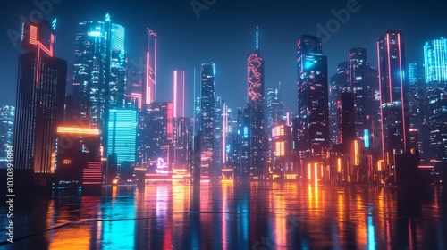 Wallpaper Mural Cyberpunk Cityscape with Neon Lights Torontodigital.ca