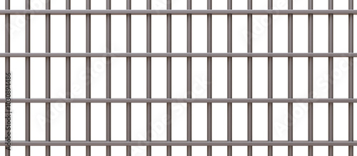 Prison bars isolated on white transparent. Stainless steel rods grid, jail cell security. 3d illustration