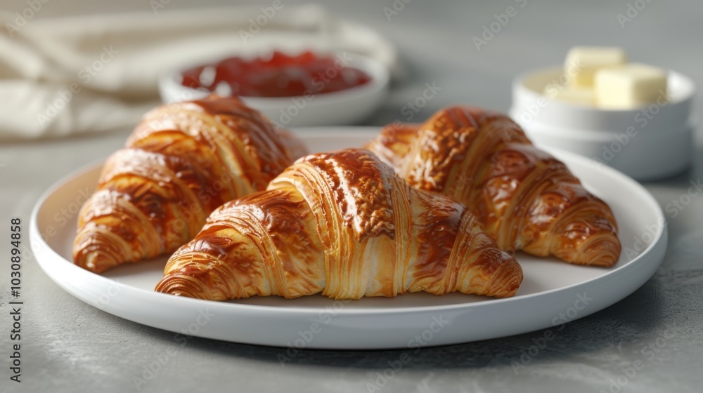 Golden Brown Croissants on a Plate: A Delicious Breakfast Treat Golden Brown Croissants on a Plate: A Delicious Breakfast Treat