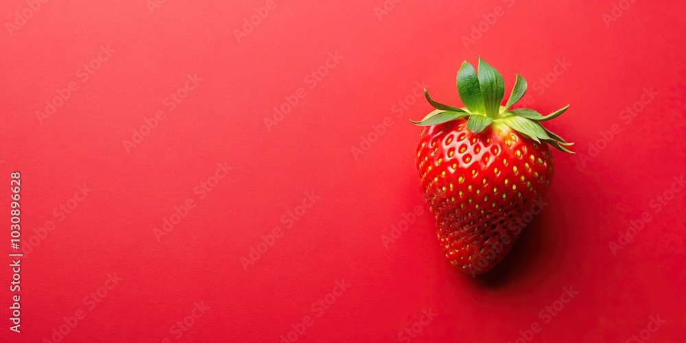 Fresh organically grown strawberry on a red background flat lay Fresh organically grown strawberry on a red background flat lay