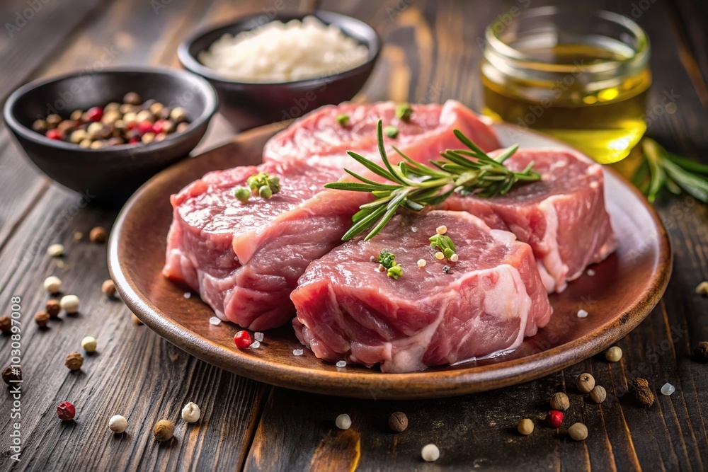 Fresh pork cheeks seasoned with salt and pepper ready for cooking Fresh pork cheeks seasoned with salt and pepper ready for cooking