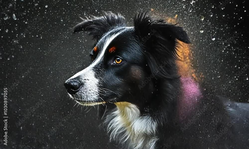 Border Collie Portrait with Glittering Background Border Collie Portrait with Glittering Background