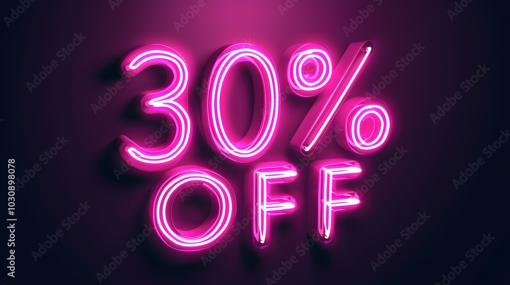 Blush '30% OFF' Neon Sign on an elegant Dark Background Blush '30% OFF' Neon Sign on an elegant Dark Background