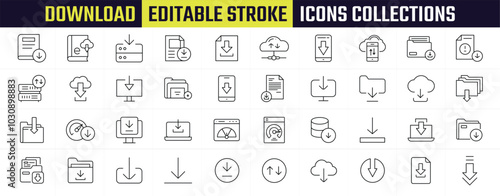 Download big collections Editable icons. Containing upload, document, link, download file, folder, data and PDF icons. Editable Solid icon collection