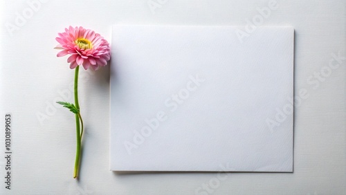 Blank paper with flower and tea on white background, perfect for creative design projects