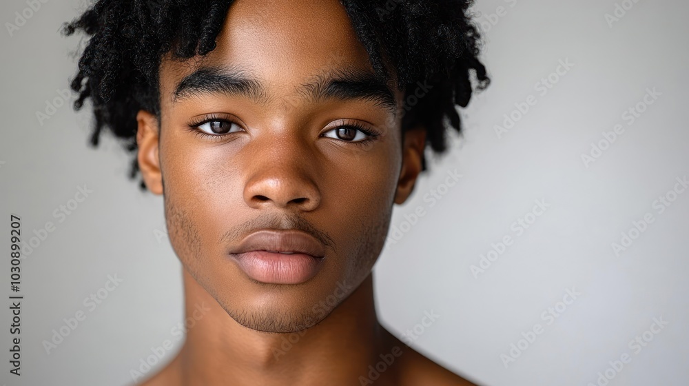 A portrait of a young man with striking features in gentle, natural light A portrait of a young man with striking features in gentle, natural light