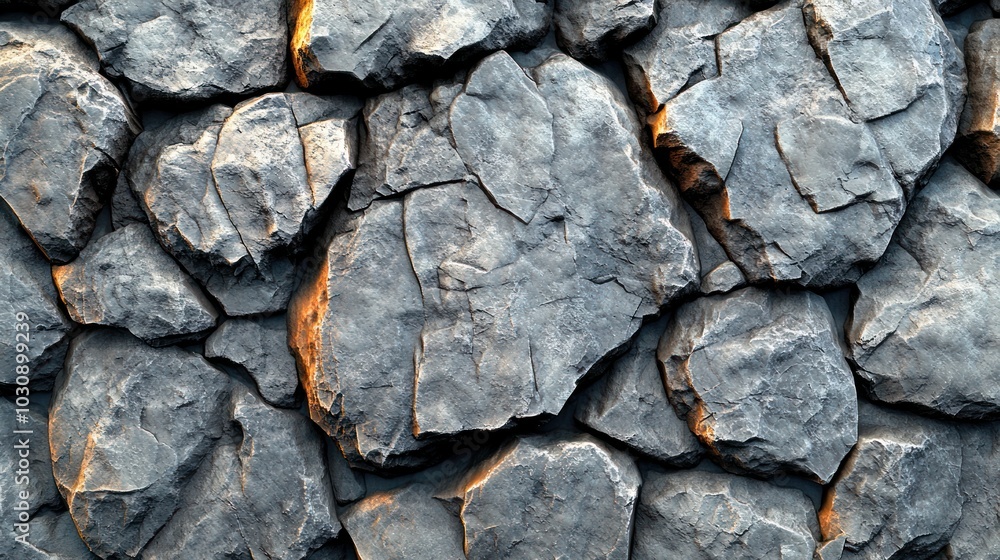 Fototapeta premium Rough volcanic rocks create an intricate pattern, blending earthy tones and textures