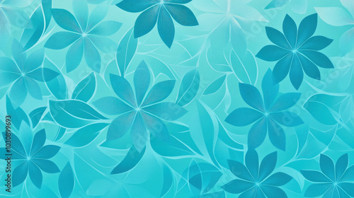 Stylish modern turquoise floral pattern featuring abstract flowers and geometric shapes in a minimalist design