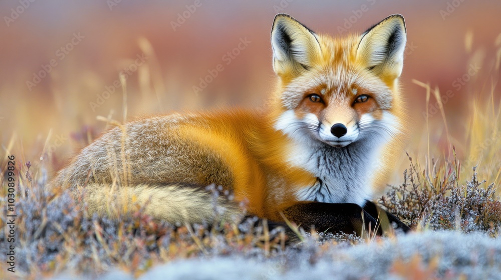 Red fox in autumn tundra Red fox in autumn tundra