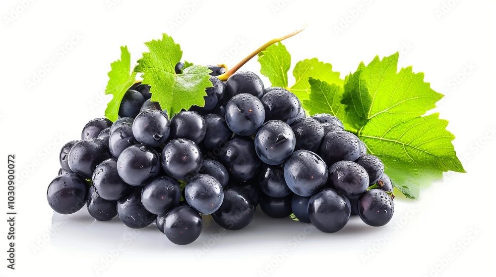 Fototapeta premium Exploring the Beauty of Nature: Captivating Black Grape Cluster with Leaves in a Frame