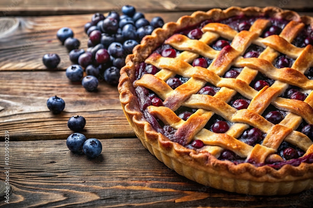 freshly baked blueberry pie on rustic wooden board close-up freshly baked blueberry pie on rustic wooden board close-up