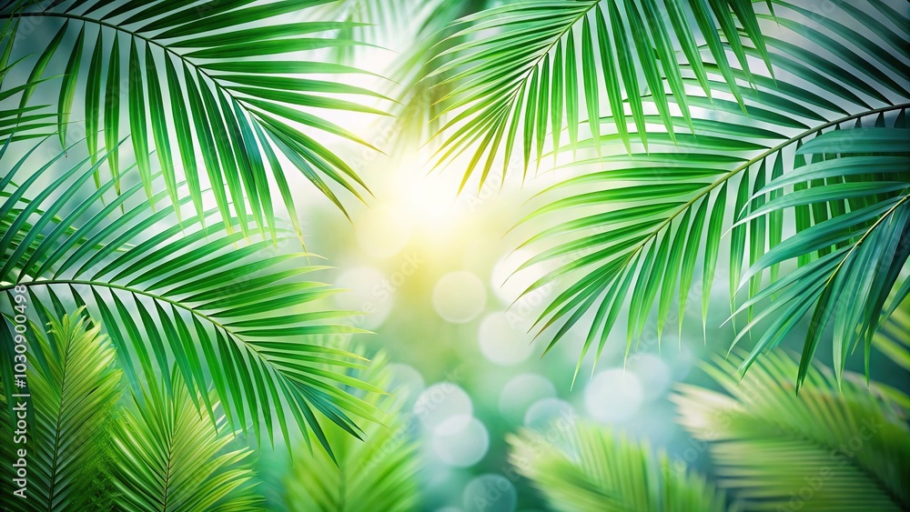 Blurred background of palm leaves in white and emerald colors Blurred background of palm leaves in white and emerald colors