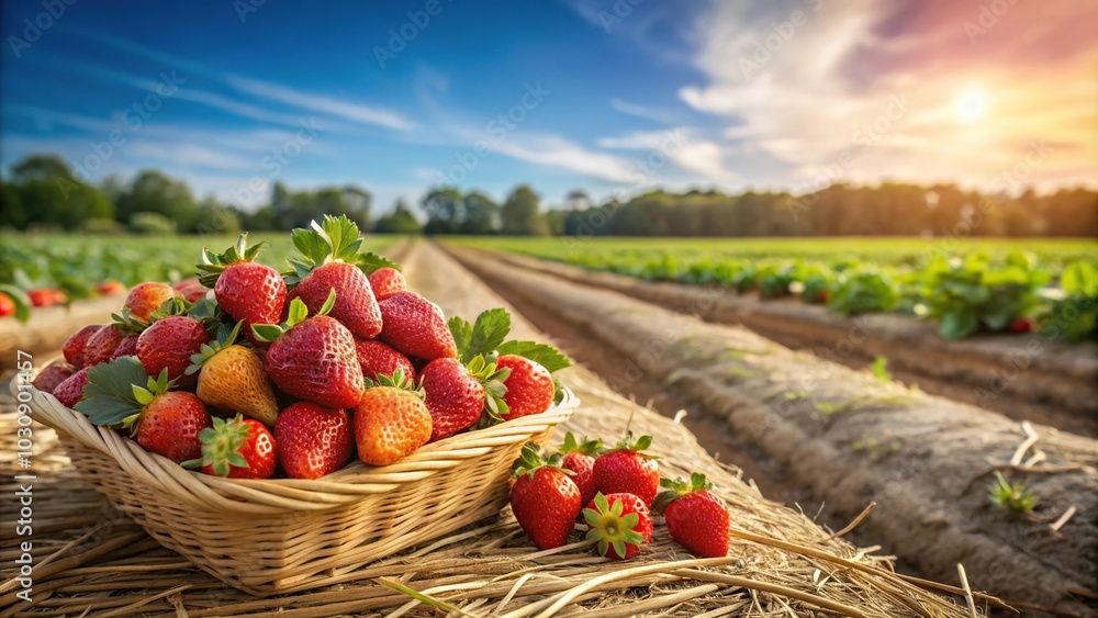 Freshly picked strawberries on an agricultural field Freshly picked strawberries on an agricultural field