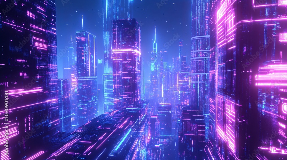 Neon Cityscape with Futuristic Architecture Neon Cityscape with Futuristic Architecture
