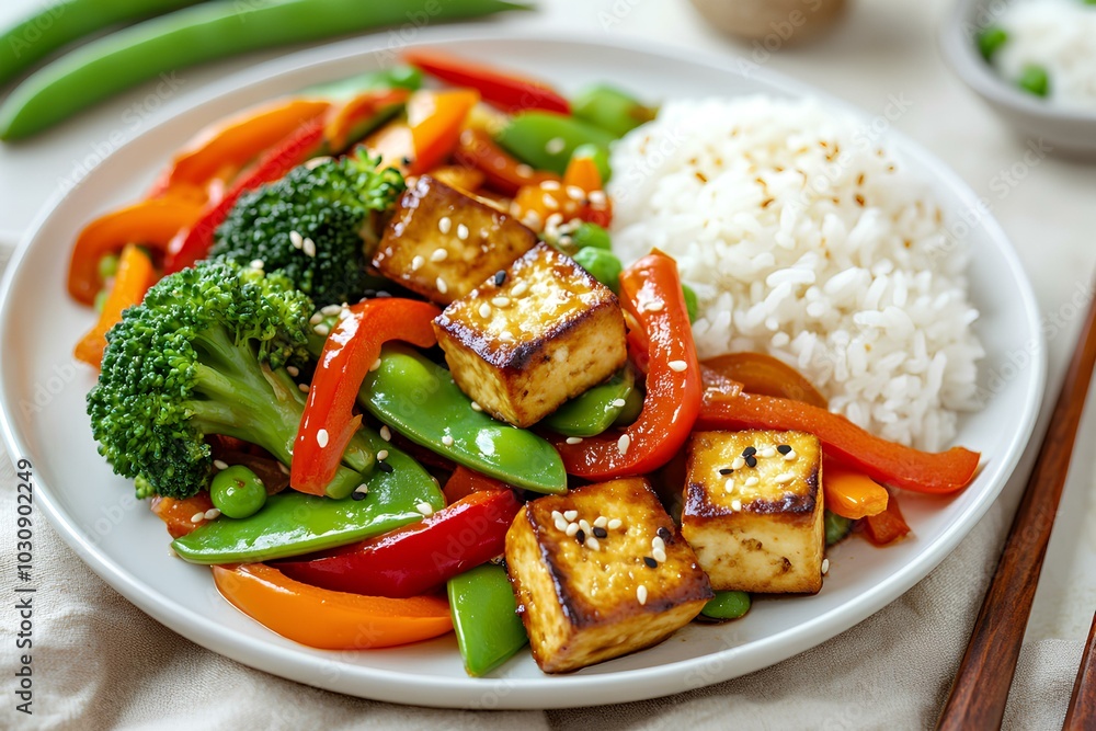 Healthy Stir-Fry Tofu and Vegetables with Rice Healthy Stir-Fry Tofu and Vegetables with Rice