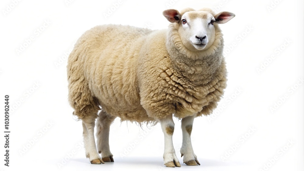 Fototapeta premium Close up of Tilted Angle Lleyn sheep breed isolated on white background