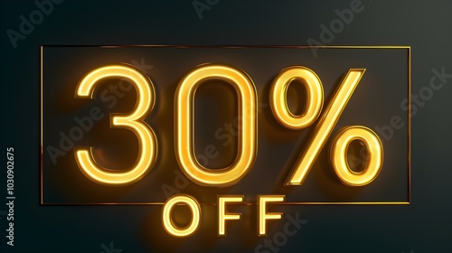 Gold '30% OFF' Neon Sign on an elegant Dark Background