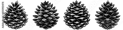 line art vector illustration collection of pine cone with wood cutting style. isolate on a white background. SVG and PNG
