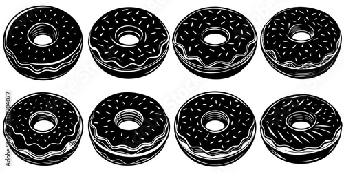 line art vector illustration collection of donut with wood cutting style. isolate on a white background. SVG and PNG
