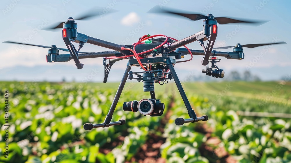 Drone with Camera Flying Over Lush Green Foliage Drone with Camera Flying Over Lush Green Foliage