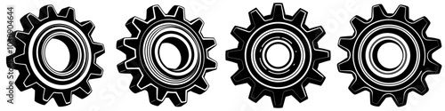 line art vector illustration collection of gear with wood cutting style. isolate on a white background. SVG and PNG
