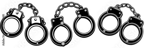 line art vector illustration collection of handcuffs with wood cutting style. isolate on a white background. SVG and PNG
