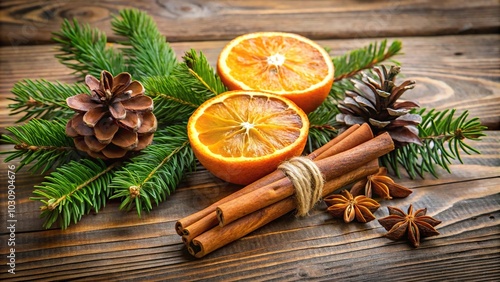 Close-Up orange pine cinnamon on a wooden background