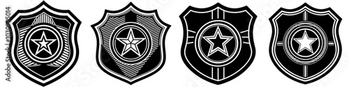 line art vector illustration collection of police badge with wood cutting style. isolate on a white background. SVG and PNG
