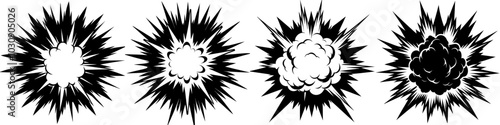 line art vector illustration collection of explosion effect with wood cutting style. isolate on a white background. SVG and PNG
