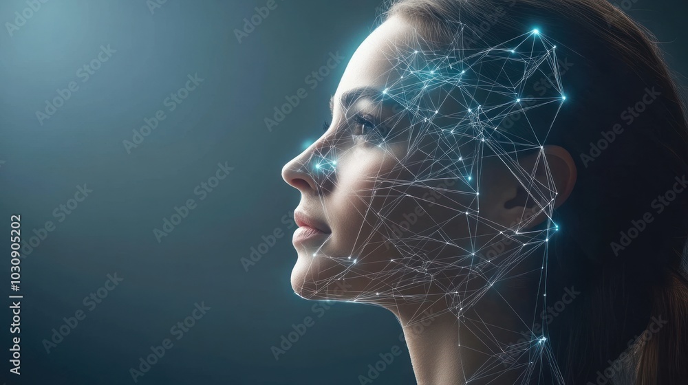 Woman's Face Profile with Network of Glowing Lines Woman's Face Profile with Network of Glowing Lines