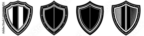 line art vector illustration collection of shield with wood cutting style. isolate on a white background. SVG and PNG
