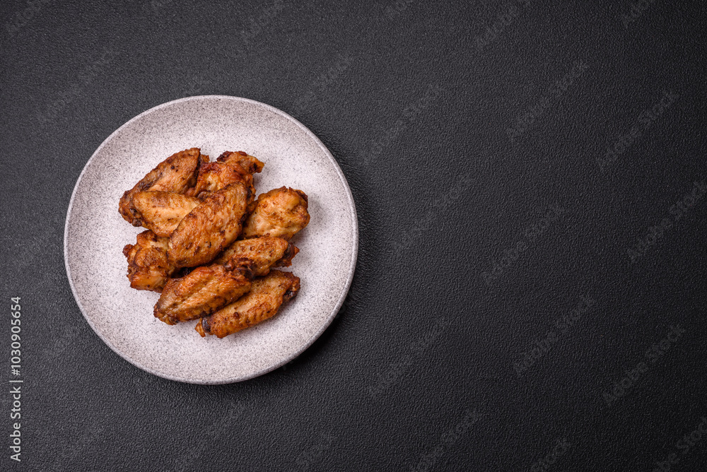 Grilled chicken wings with salt, spices and herbs Grilled chicken wings with salt, spices and herbs