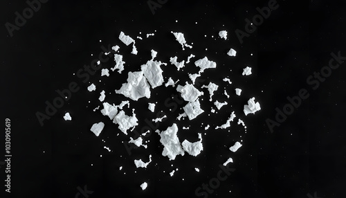 White flake chemical on laboratory table. Cetyl esters wax, Chemical used in OTC products and topical pharmaceuticals. Top View isolated with white highlights, png photo