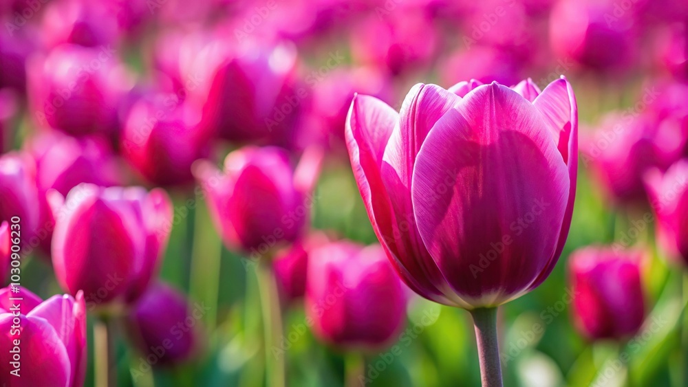 Close-up shot of a magenta tulip surrounded by pink flowers in a field Close-up shot of a magenta tulip surrounded by pink flowers in a field