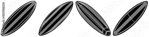 line art vector illustration collection of surfboard with wood cutting style. isolate on a white background. SVG and PNG
