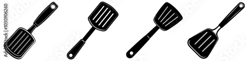 line art vector illustration collection of spatula with wood cutting style. isolate on a white background. SVG and PNG
