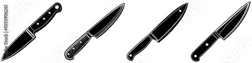 line art vector illustration collection of kitchen knife with wood cutting style. isolate on a white background. SVG and PNG
